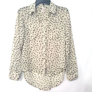 Safari Animals Print Semi Sheer Long Sleeve Button Up Blouse Ladies Size XS